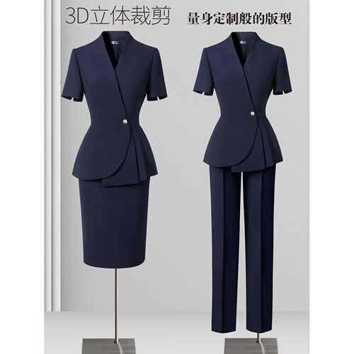 日本进口夏天西装套装女薄款短袖职业装气质酒店前台工装柜姐珠宝
