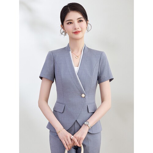 日本进口高级感西装套装女夏季职业气质短袖美容院酒店前台工作服