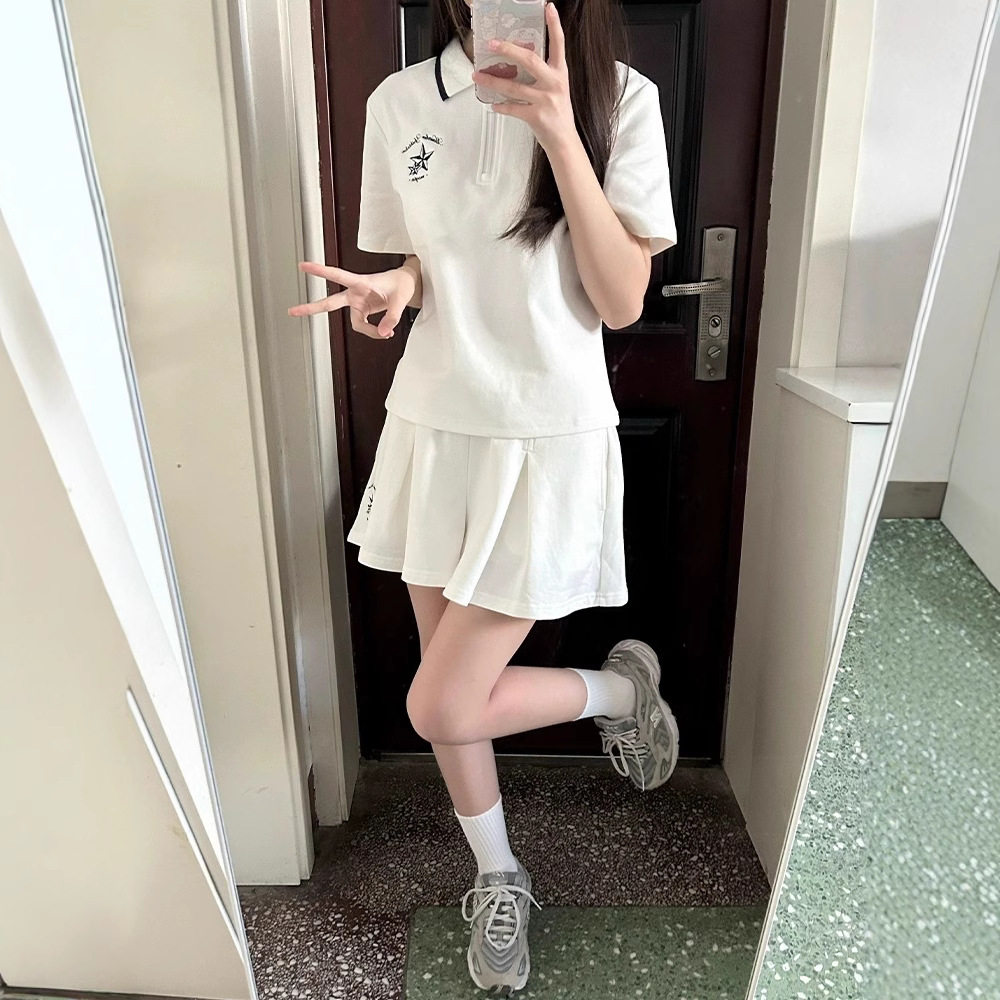 胖东来学院风休闲运动套装女夏季2025新款日系少女短袖短裙JK制服