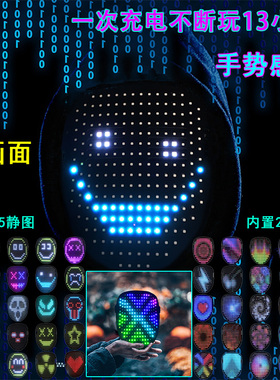 快乐节日狂欢LED面具手势发光变脸感应酒吧派对表演氛围道具
