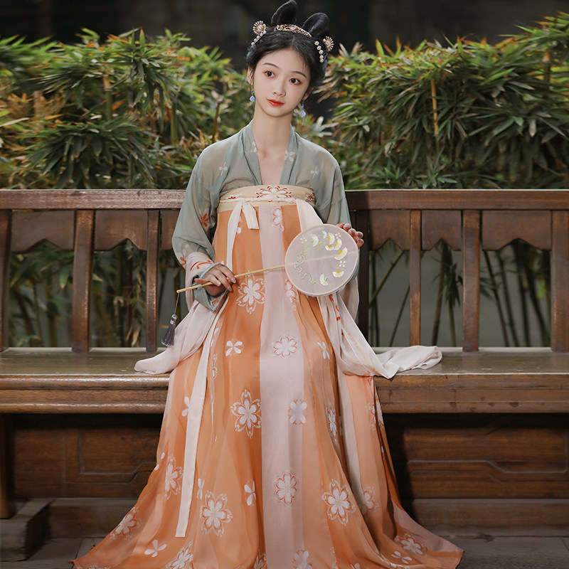 墨莉原创汉服女【花琅】唐制对襟齐胸衫裙复原印花日常飘逸春夏款