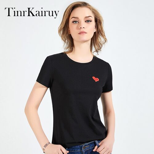 TinrKairuy圆领刺绣短袖