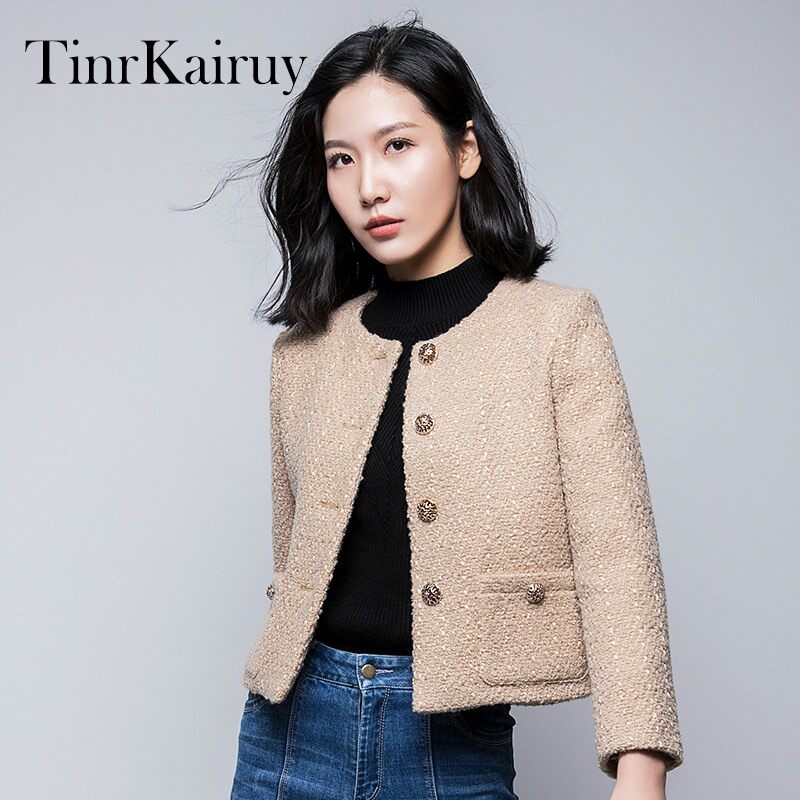 毛呢外套女短款秋2025年秋冬新款圆领修身呢子长袖欧货小香风外套,女装/女士精品,毛呢外套,淘宝优惠券,粉丝福利购,淘宝优惠卷