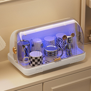 桌面杯子消毒置物架水杯茶杯专用收纳柜玻璃杯收纳盒沥水杯架