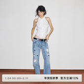 WILD白云野边 法式 拼接木耳边白色棉麻无袖 CLOUD 衬衫 百搭衬衣女