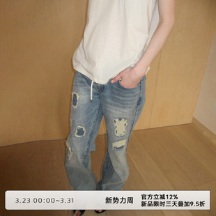 WILD白云野边美式 复古阔腿破洞裤 牛仔裤 丹宁长裤 补丁牛仔裤 CLOUD