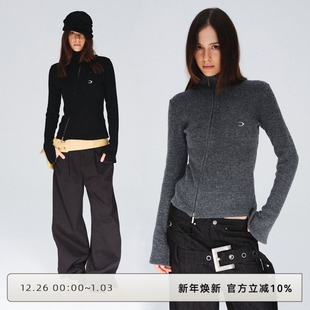 立领双拉链毛织开衫 CLOUD 修身 新品 休闲上衣女 WILD白云野边秋冬季