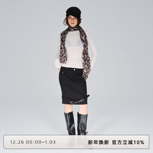 优雅气质通勤裙子 新款 CLOUD WILD白云野边黑色双腰半身裙秋季