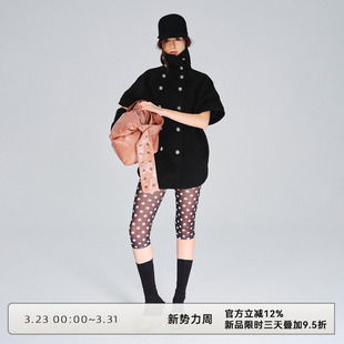 CLOUD WILD白云野边黑色双排扣立领披肩毛呢外套斗篷披风呢子大衣