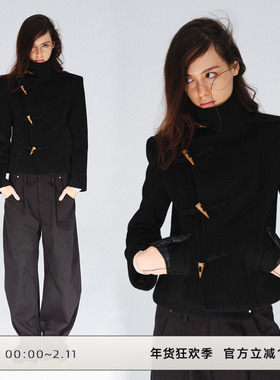 CLOUD WILD白云野边牛角扣短款立领毛呢外套小个子显瘦羊毛大衣女