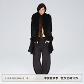 CLOUD 女 宽松垂感直筒阔腿长裤 WILD白云野边秋冬季 黑色束脚拖地裤