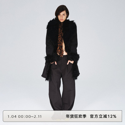 黑色束脚拖地裤宽松垂感直筒阔腿