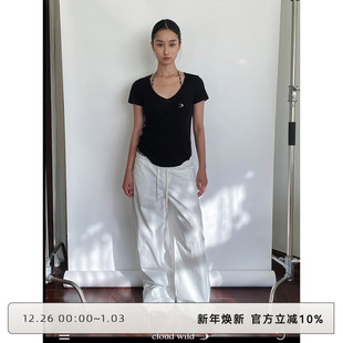 WILD白云野边 宽松罩衫 三色针织短袖 设计款 上衣 女t恤夏季 CLOUD