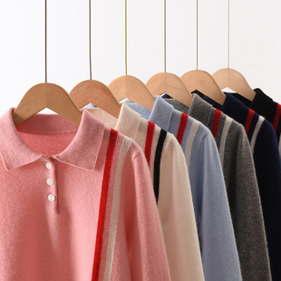 新款POLO领儿童羊毛衫薄款拼色毛衣男童打底女童针织羊绒衫中大童