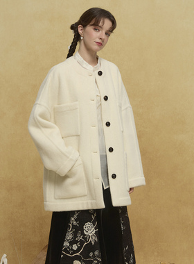 尾鸢录25秋冬新款冬日物语双面羊毛大衣90绵羊毛白色外套