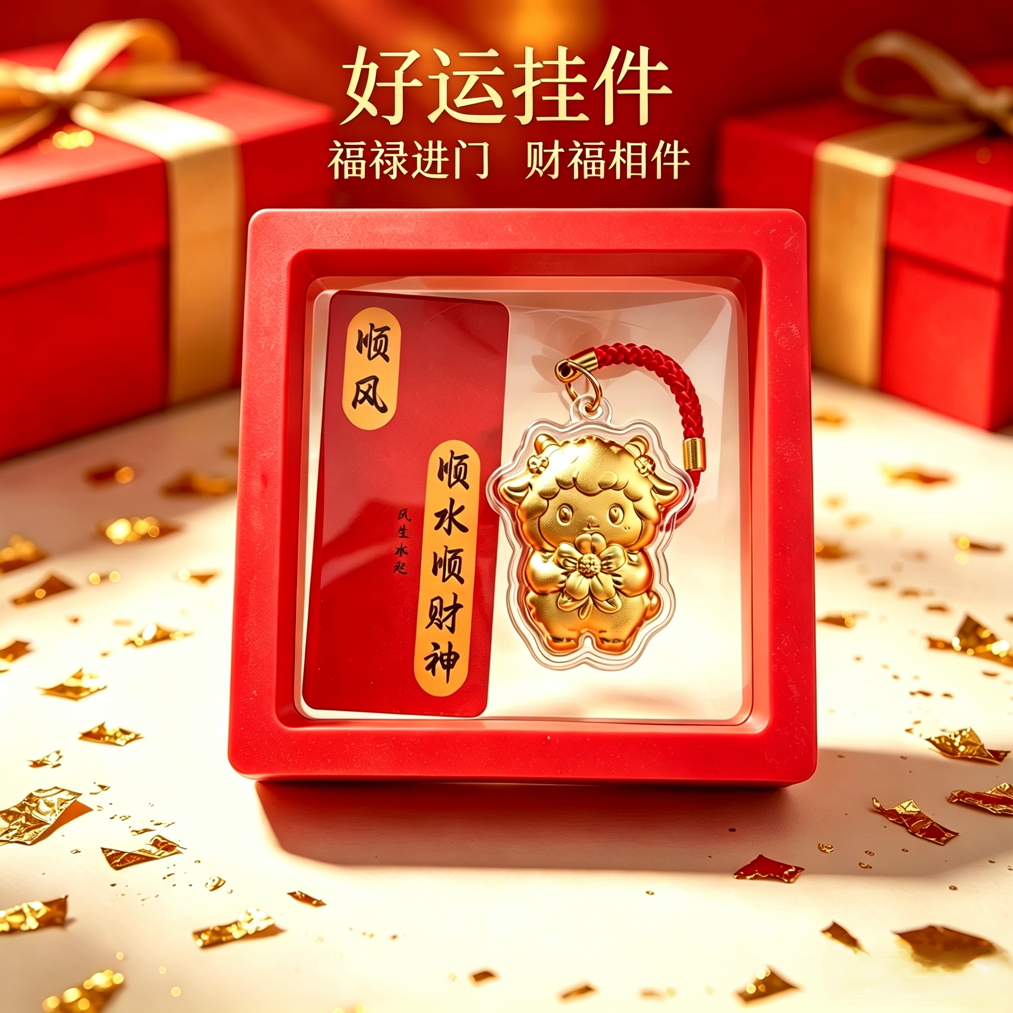 好运挂件金色小羊手机挂饰包包钥匙扣招财进宝礼盒装