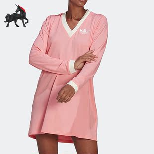 Adidas 连衣裙IB2050 阿迪达斯正品 三叶草女子针织运动休闲V领长袖