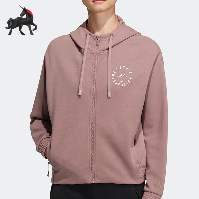 Adidas/阿迪达斯正品秋季女子透气运动印花连帽外套 HZ7034