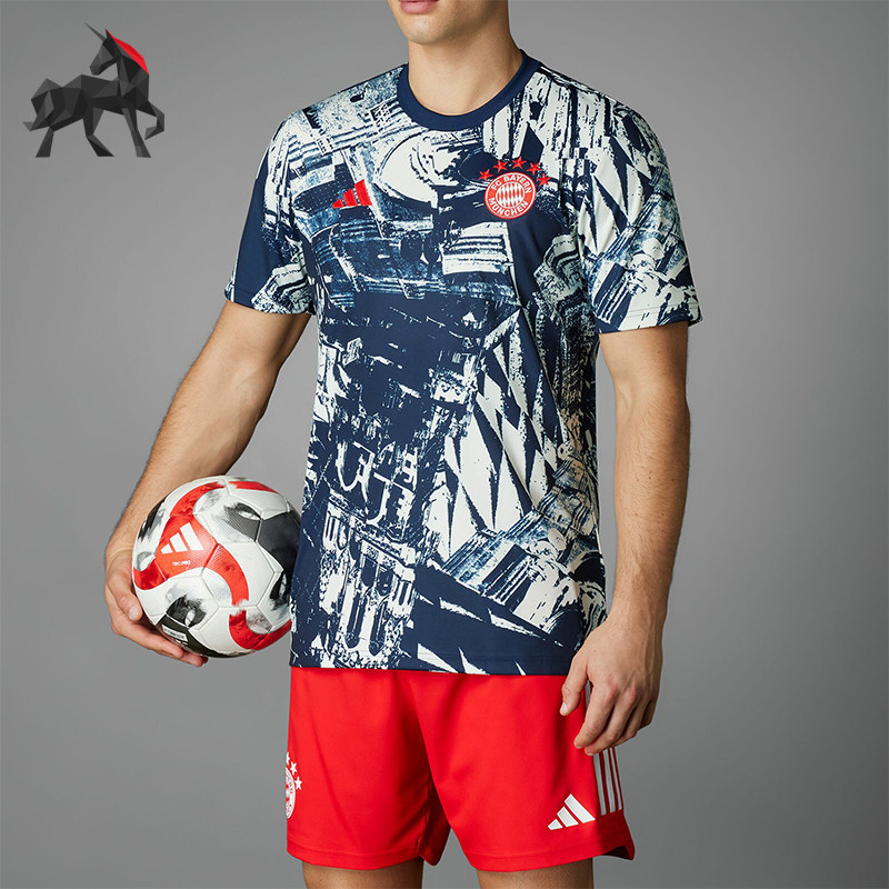 Adidas/阿迪达斯正品拜仁男士足球热身运动短袖球衣IQ0614