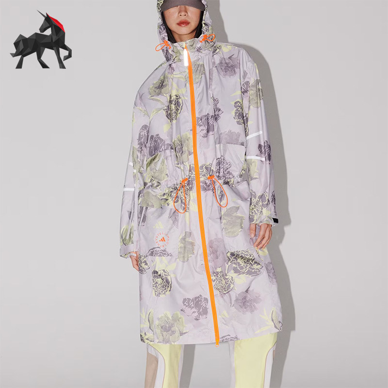 Adidas/阿迪达斯正品女士长款印花连帽夹克外套IN3635