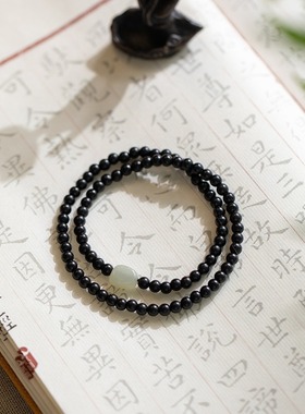 黑檀4m纤细佛珠简约和田玉古风小清新仙气檀木手串文艺学生手链