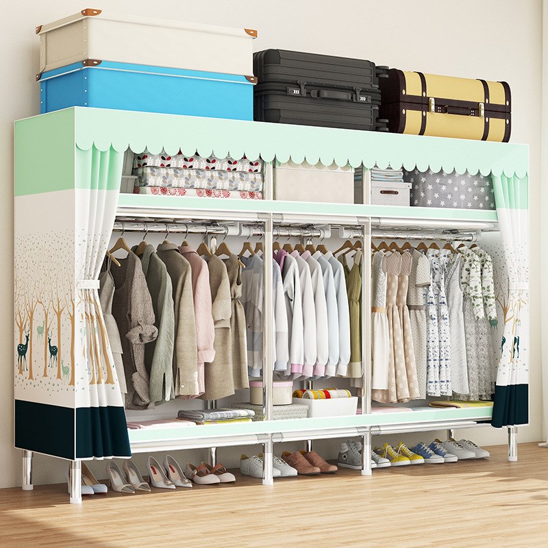 【合金接口】衣柜租房家用卧室简易全钢架衣柜加粗加固加厚收纳橱