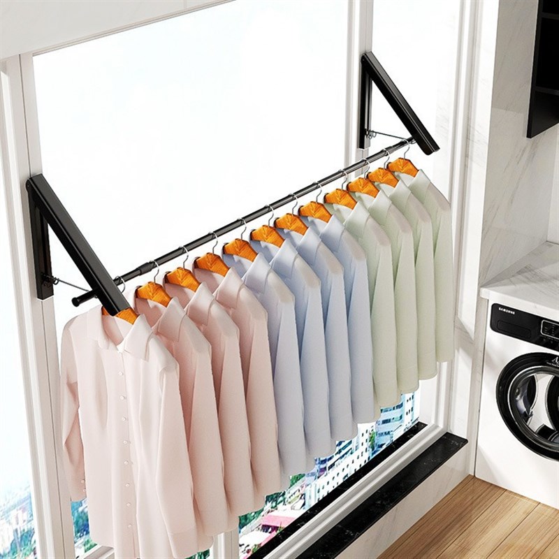 隐形折叠晾衣架晒衣杆免打孔伸缩杆窗户阳台飘窗墙壁挂凉衣服