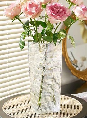 北欧玻璃花瓶 透明创意客厅插花玫瑰百合康乃馨鲜花干花花器摆件