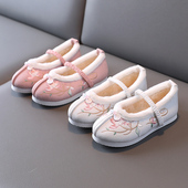 宝宝加绒女童汉服鞋 拜年鞋 加厚儿童绣花鞋 防滑棉鞋 中国风布鞋 冬款