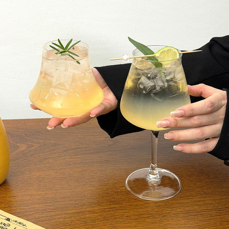 高脚玻璃杯威士忌酒杯家用高颜值创意果汁气泡水杯耐热