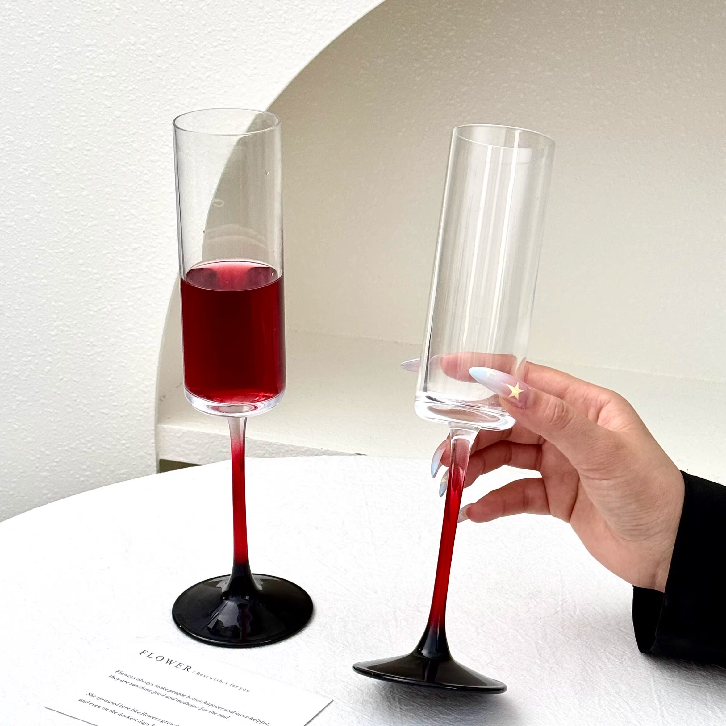 热红酒圣诞黑杆香槟杯高级感微醺玻璃红酒杯高脚鸡尾酒杯起泡酒杯