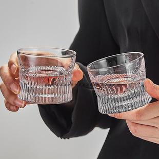 小众复古高级手工刻花玻璃酒杯威士忌酒杯轻奢冰球酒杯浓缩咖啡杯