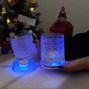 LED发光威士忌杯玻璃酒杯蓝色灯光装 饰高颜值创意礼品