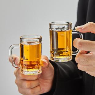 ins风中式 简约带把手玻璃杯啤酒白酒葡萄酒杯家用通透小容量