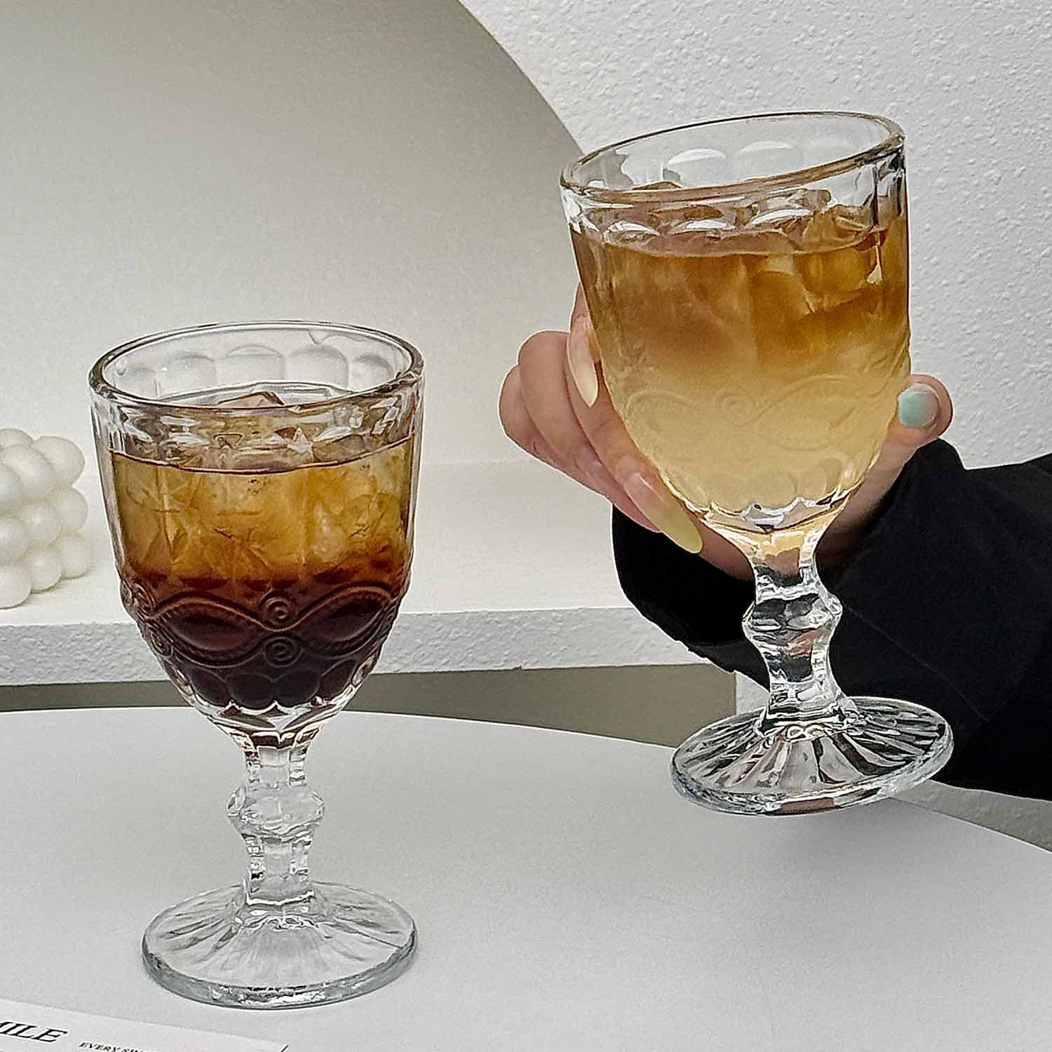 欧式复古头透明高脚玻璃香槟杯