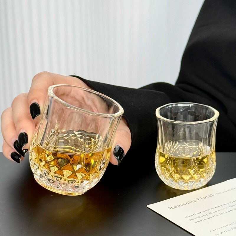 雕花白酒杯一两水晶玻璃50ml家用个人专用精致中式钻石轻奢小酒杯