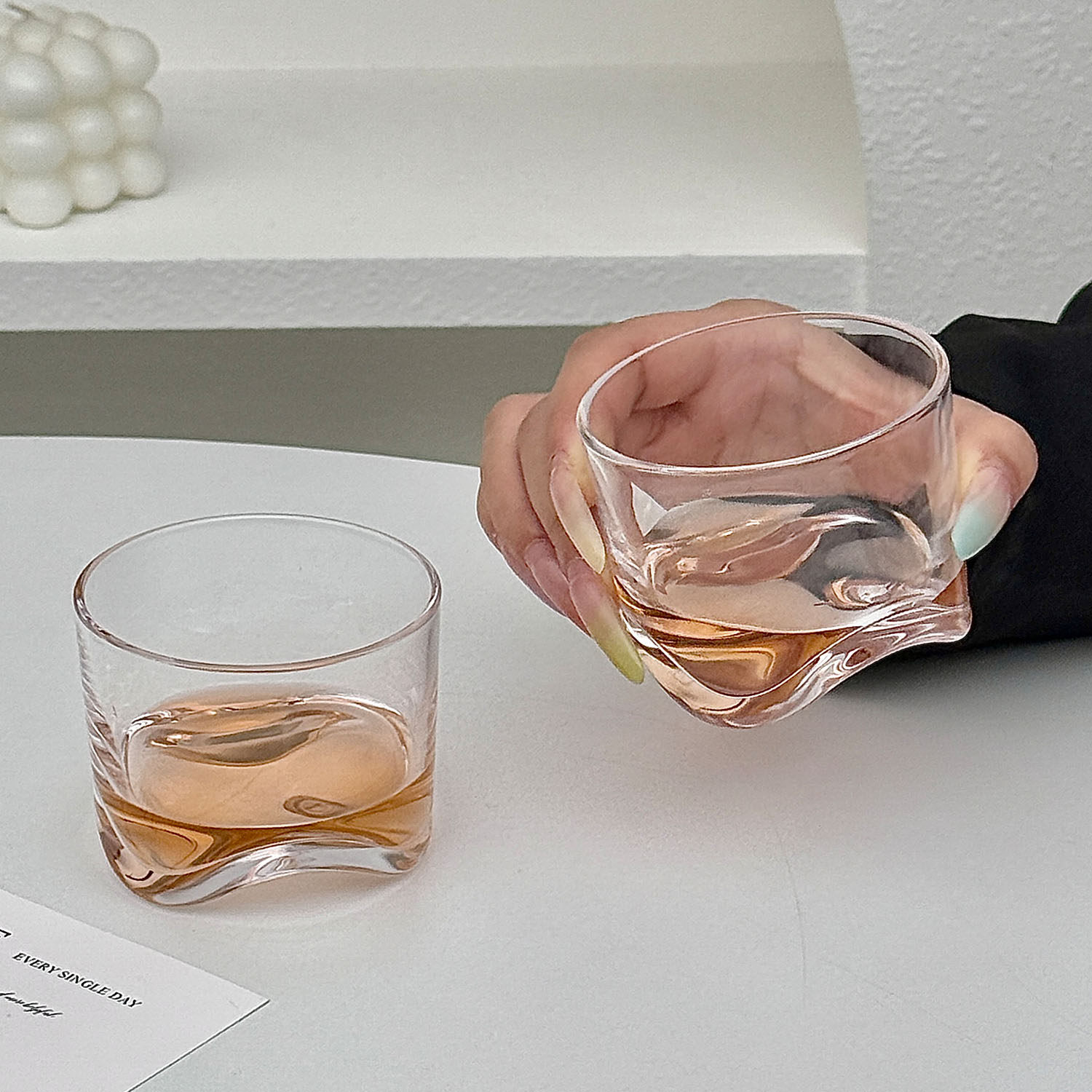ins风轻奢透明波浪底威士忌杯