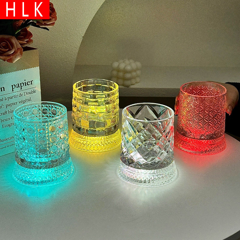 HLK彩色LED夜光钻石纹玻璃杯