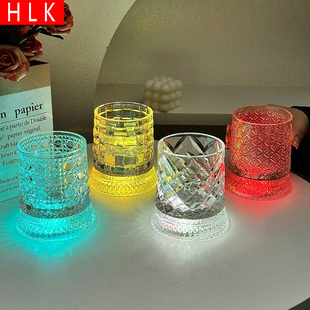 HLK彩色LED发光玻璃杯创意钻石纹理水杯个性 夜光威士忌杯子