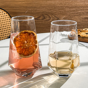 ins风棱角玻璃杯水果茶杯苏打水气泡水杯冷饮饮料杯网红喝水杯子