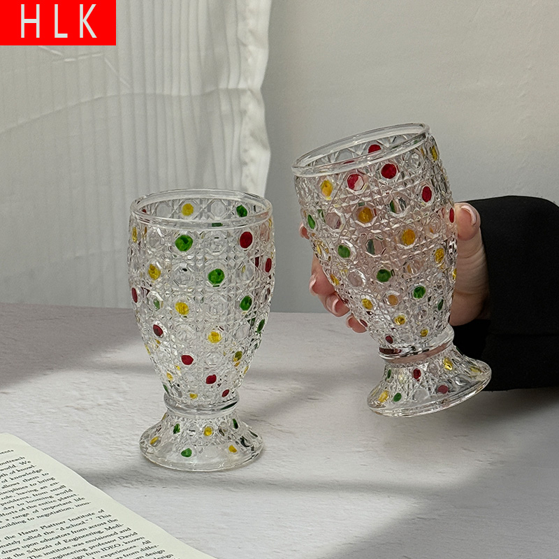 复古宫廷风彩色波点玻璃高脚杯