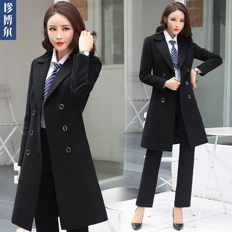 毛呢外套女羊绒2020年新款秋冬商务职业装大衣中长款售楼部工作服