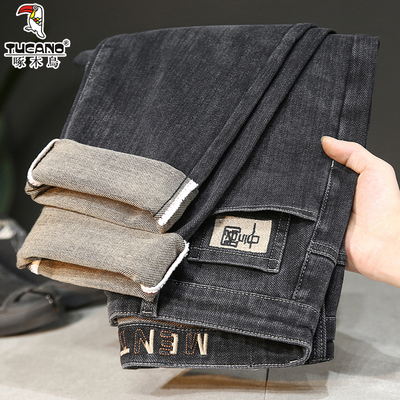 啄木鸟2025秋季新款牛仔裤男宽松弹力小直筒修身欧版潮牌厚款男裤