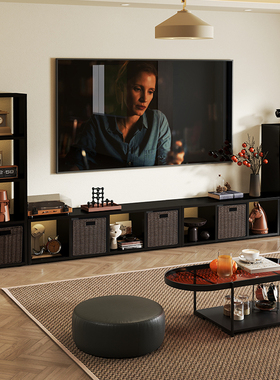 YDD客厅电视机柜组合黑色2025钢制墙柜卧室边柜金属收纳储物一体