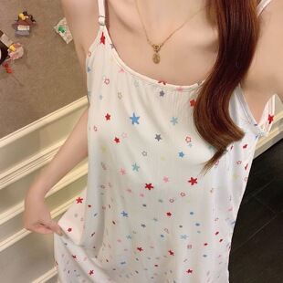 带胸垫睡衣女夏季薄款睡裙女连衣裙星星吊带学生家居服