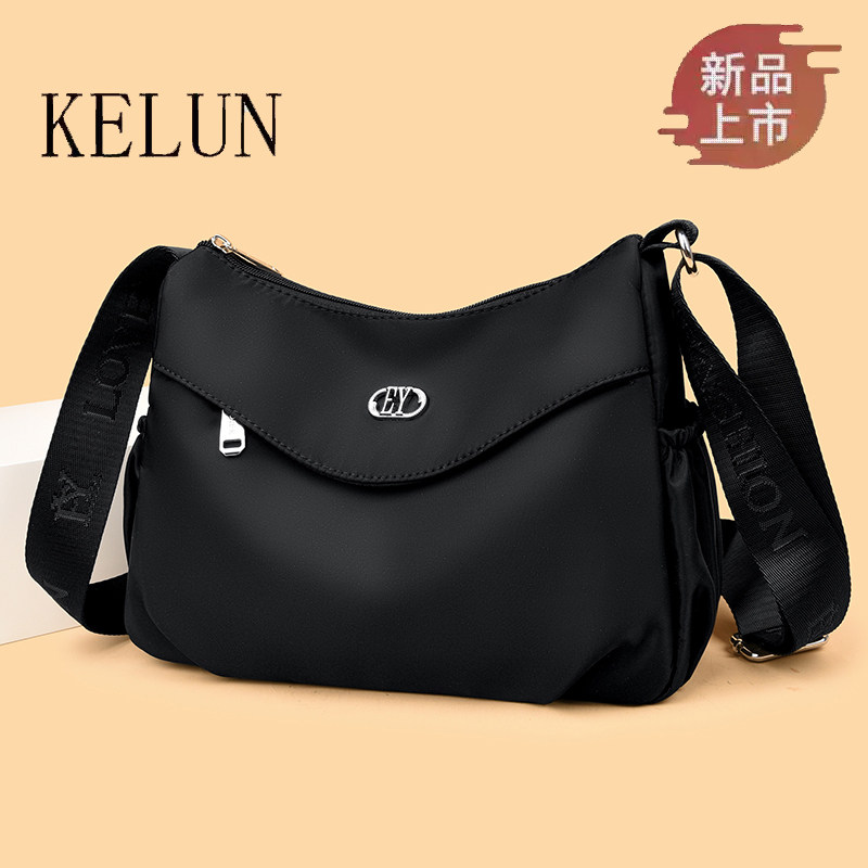 雅蒂尔女包2026新款黑色斜挎包大容量轻便单肩包休闲简约牛津布包