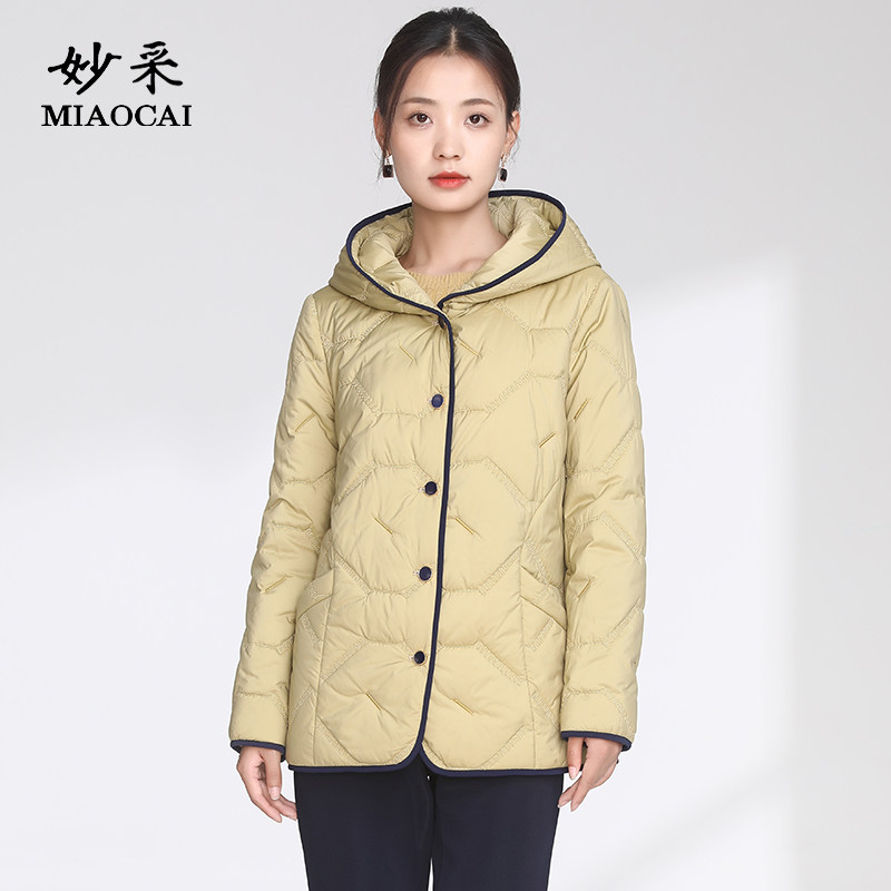 妙采中老年女冬季连帽修身棉服