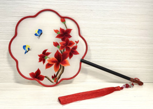 包邮 广绣粤绣 广州特色 广府岭南文化礼品 刺绣扇子红棉扇子