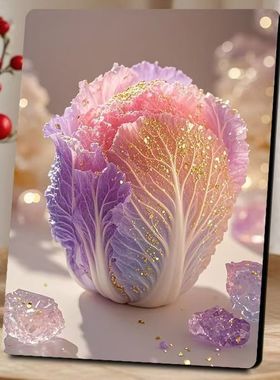 聚财唯美七彩白菜招百财摆件客厅玄关出租房墙上装饰房间个性摆件