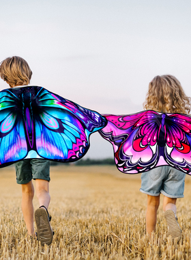 儿童蝴蝶翅膀舞台剧跳舞道具女孩万圣节装扮玩具发箍套装粉色蓝色